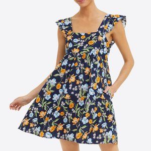 Draper James, Maddie Babydoll Dress (Spring Blooms/Nassau Navy), NWOT, size S